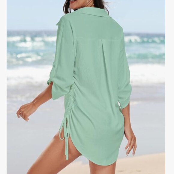 Bluetime Womens Swimsuit Coverup Bikini Bathing Suit Cover Ups 3/4 Sleeve - Picture 3 of 5